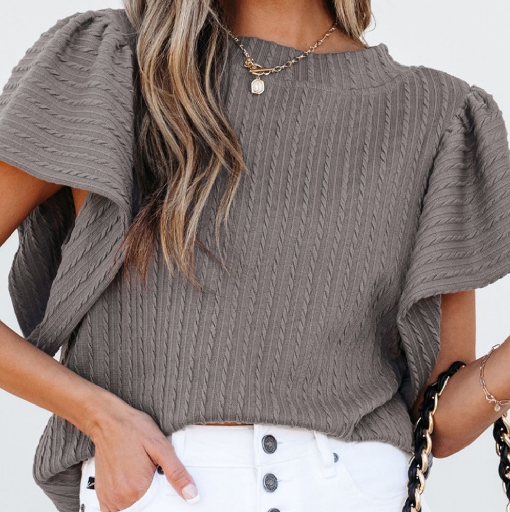 Sarah Flounce Sleeve Blouse - Gray